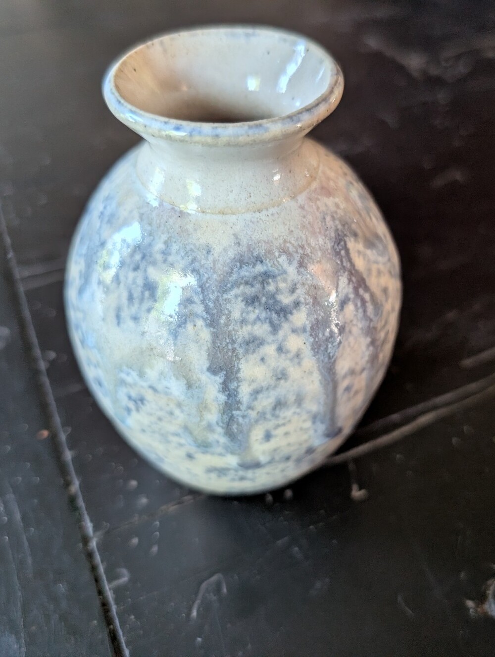 Vintage 1992 Anita Morgan Pottery Mini Blue Vase Southern Folk Art Seagrove, NC